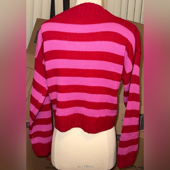 UNique 21 Red and Pink Striped Cardigan US 8 - Picture 2 of 3